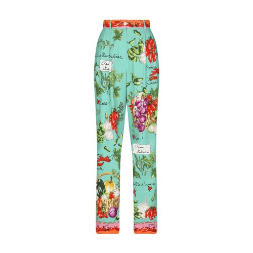 Dolce & Gabbana Flared vegetable-print charmeuse pants