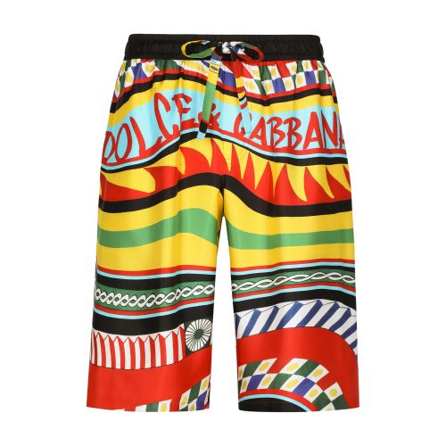 Dolce & Gabbana Bermuda Jogging Pants in Silk Twill with Carretto Print