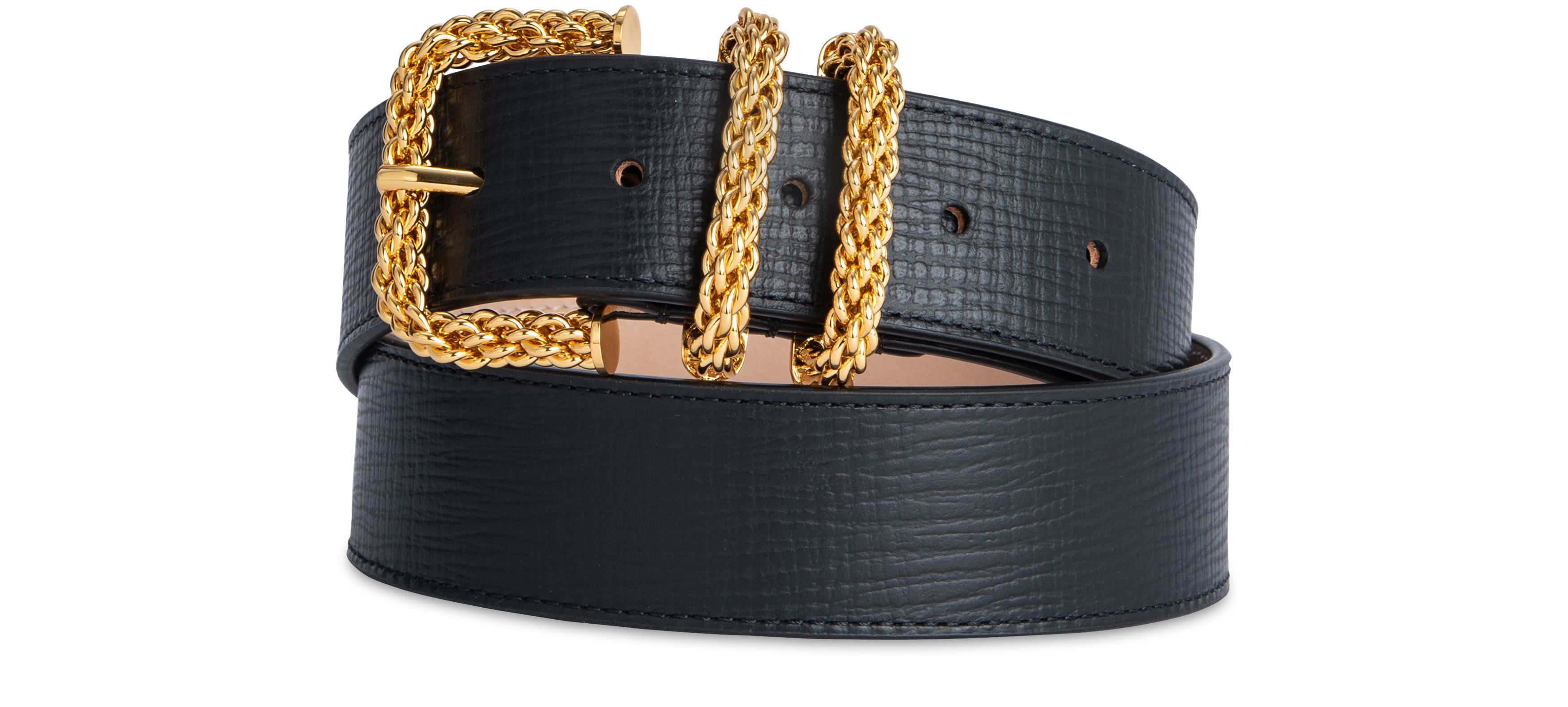 BY FAR Katina Circular Croco Embossed Leather Belt