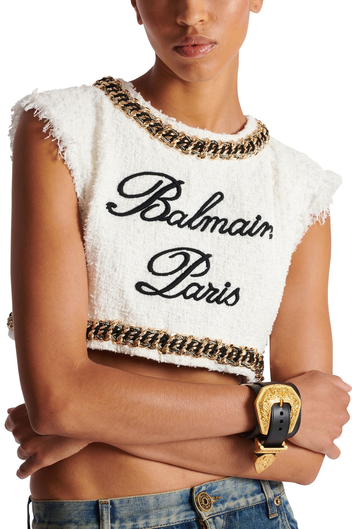 Balmain Western Leather and Gold-Tone Metal Bracelet