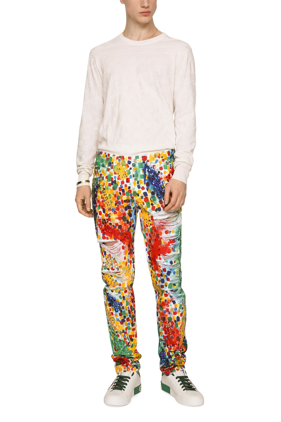 Dolce & Gabbana Printed Regular Jeans with Rips