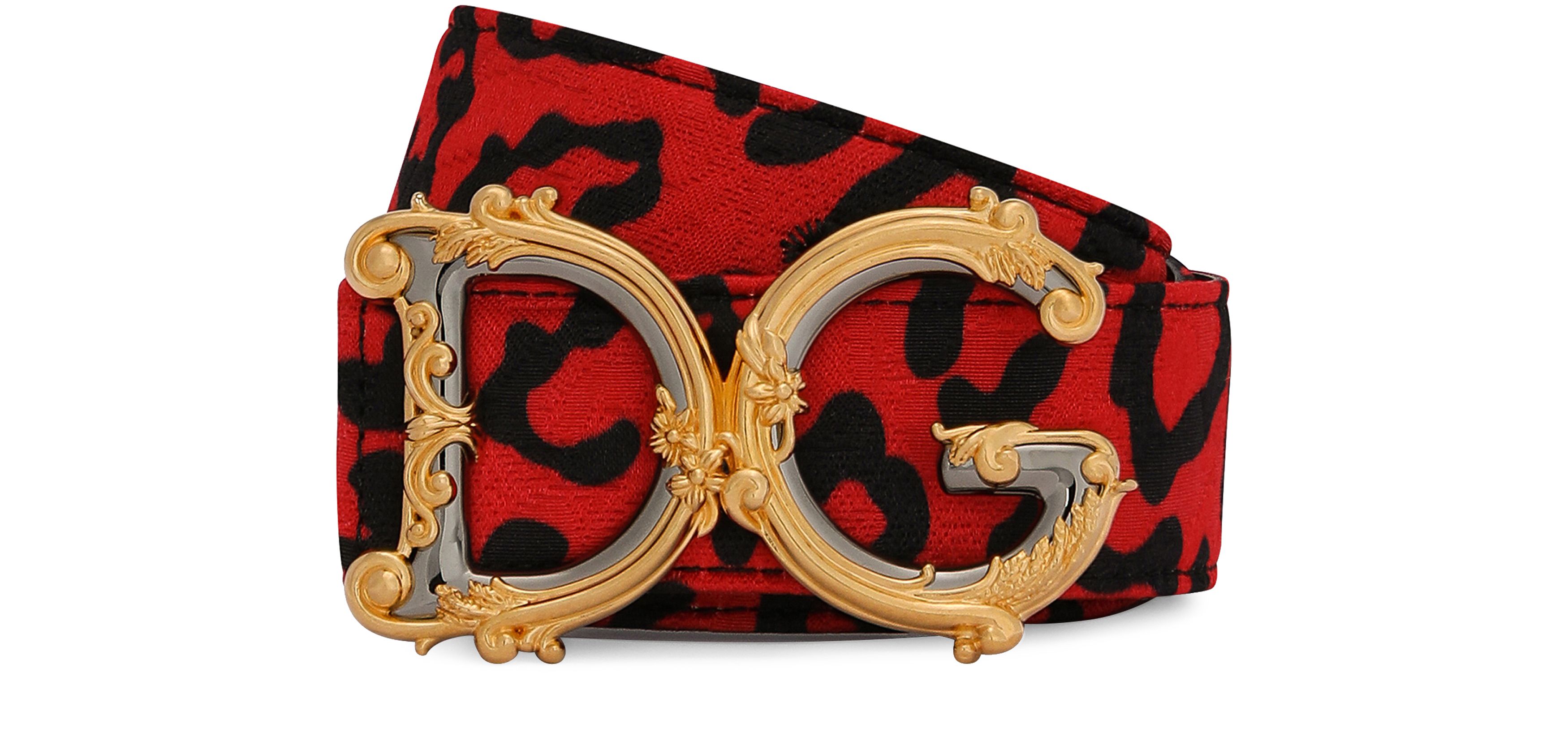 Dolce & Gabbana Leopard-print brocade belt with baroque DG logo