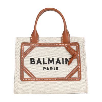 Balmain B-Army mini canvas shopping bag with leather inserts