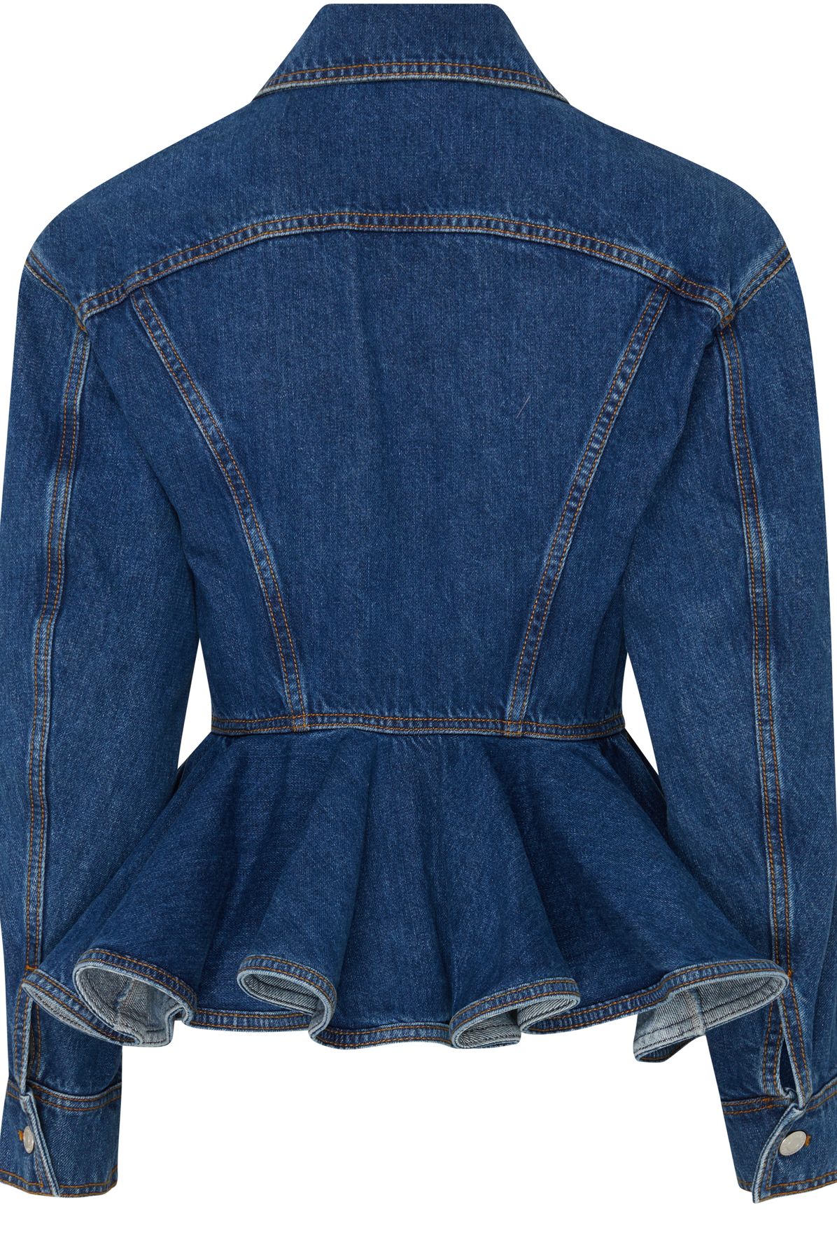 Alexander McQueen Belted denim jacket with ruffles