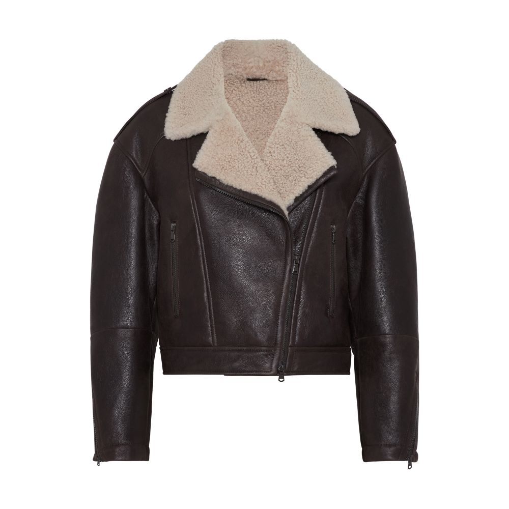 Brunello Cucinelli Waxed shearling biker jacket