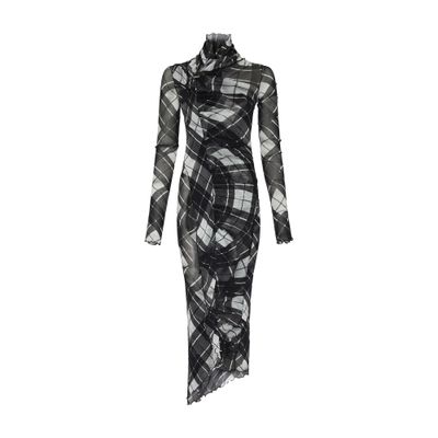 Jean Paul Gaultier Mesh draped long dress printed Distorted Tartan