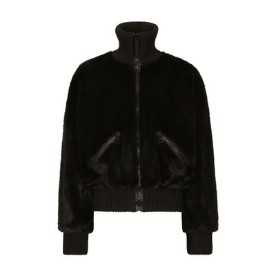 Dolce & Gabbana Faux Fur Jacket With Logo Plaque