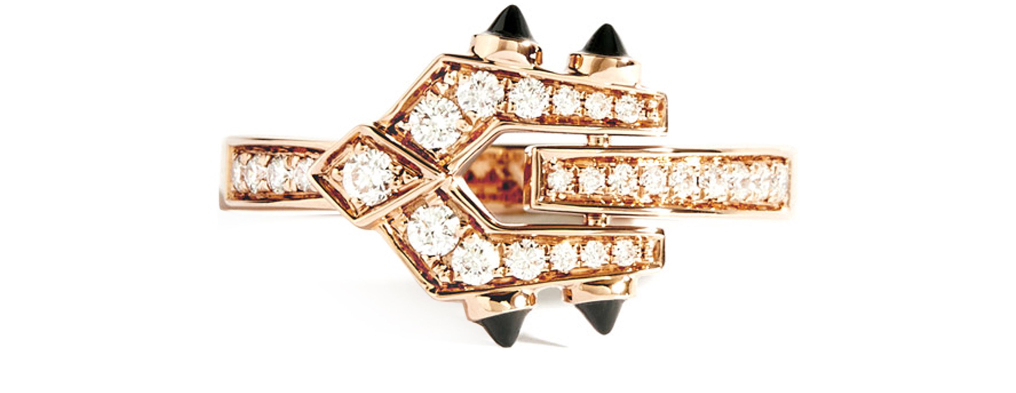  Spike small diamond, 18-carat rose gold and black agate ring