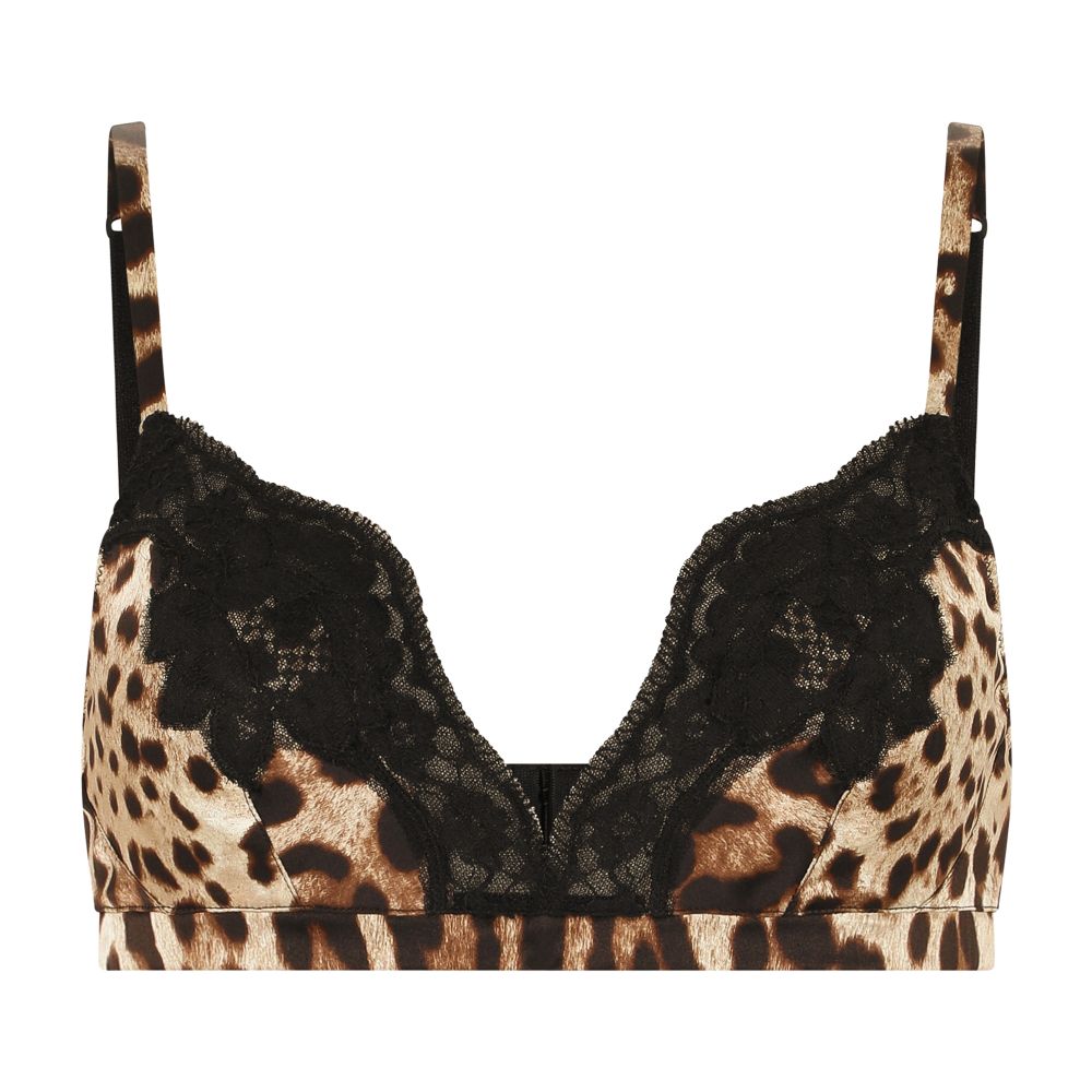 Dolce & Gabbana Leopard-print soft-cup satin bra with lace detailing