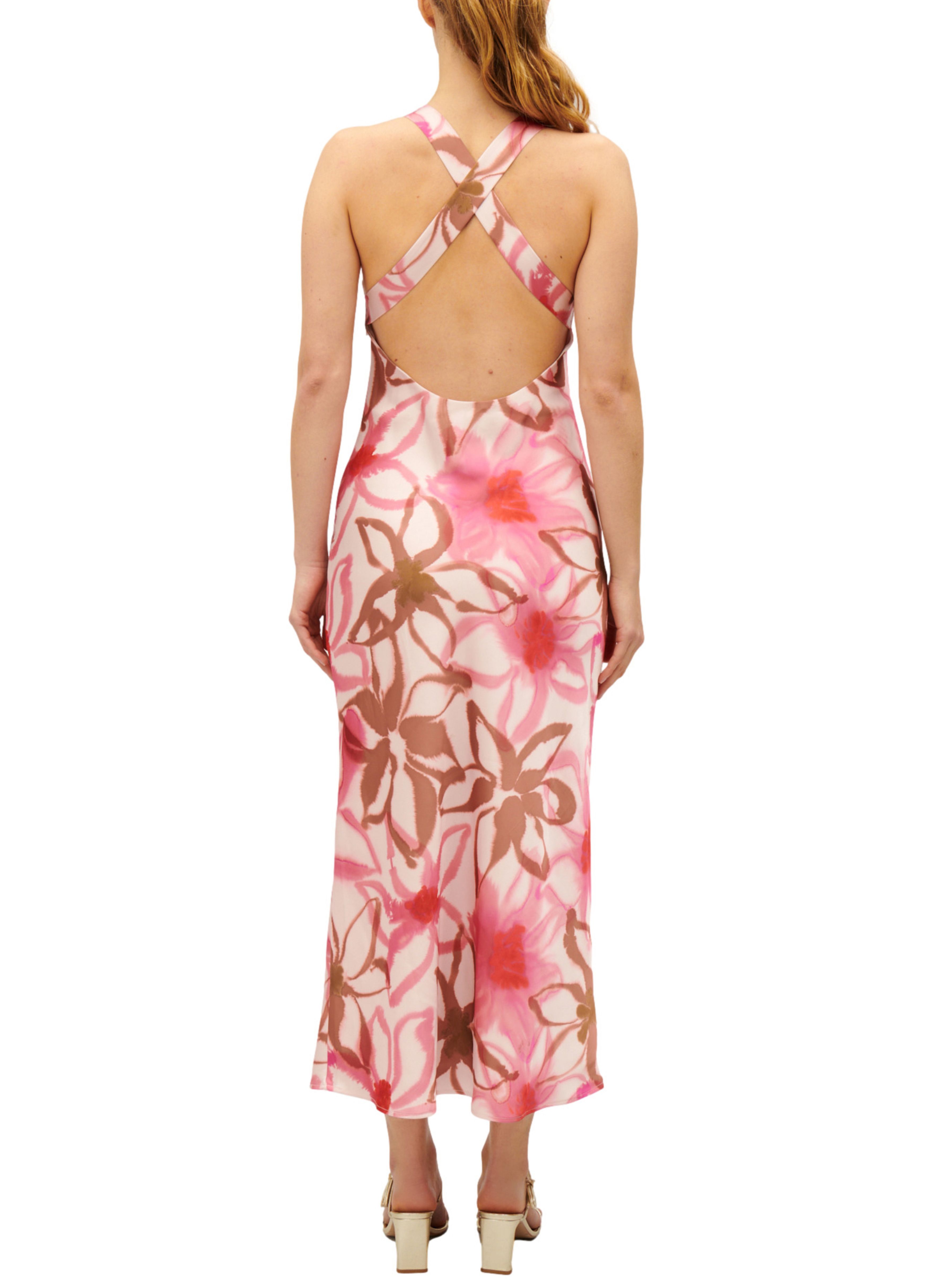  Long printed satin-effect dress