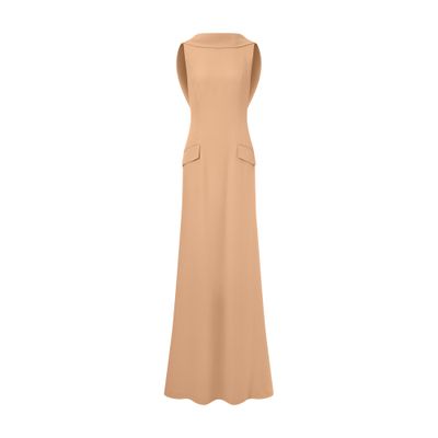 Alberta Ferretti Long enver satin dress with ruffles