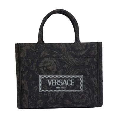 Versace Embroidered Jacquard Barocco and Calf Leather Medium Tote