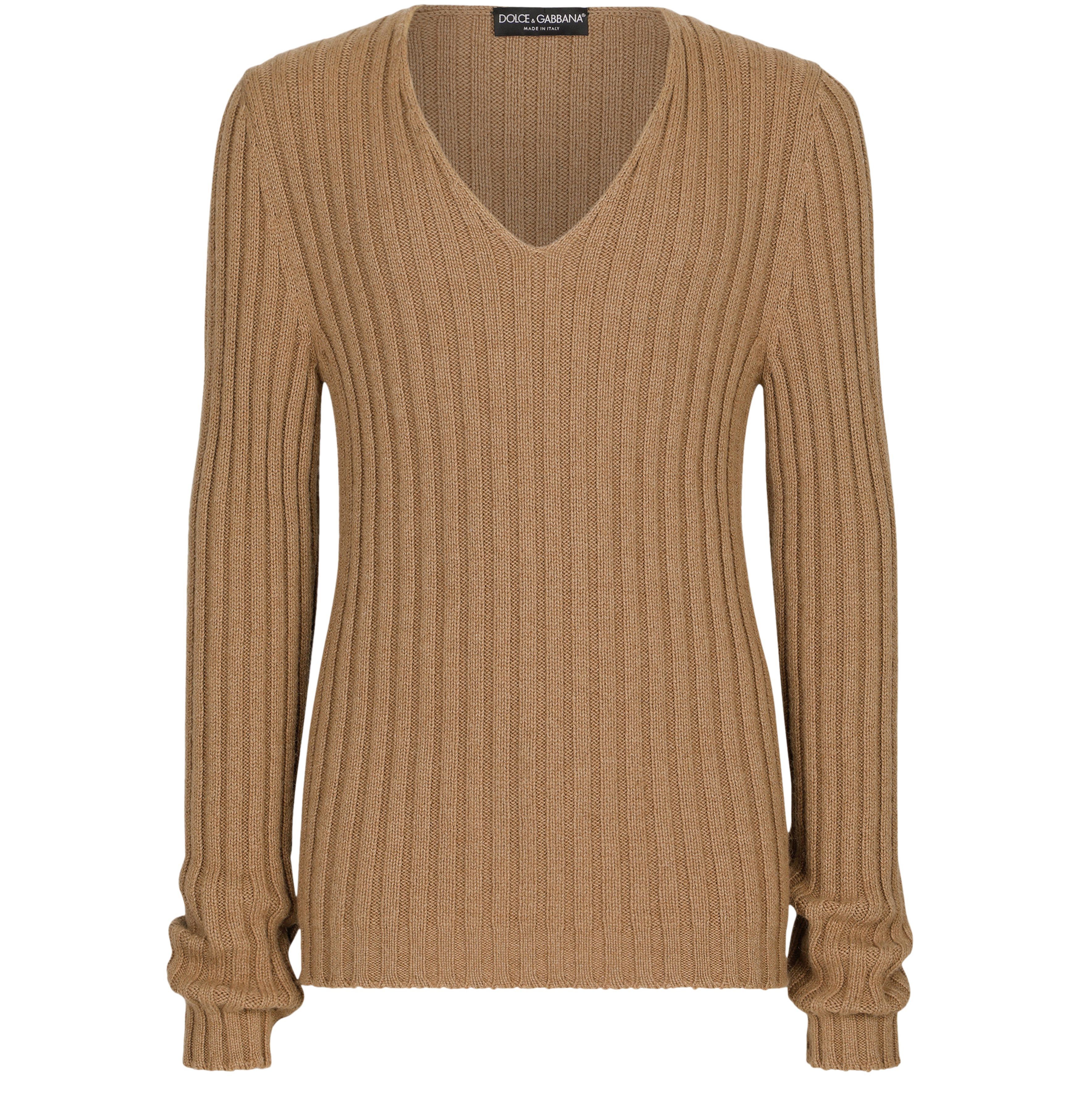 Dolce & Gabbana Camel Hair Ribbed V-Neck Sweater