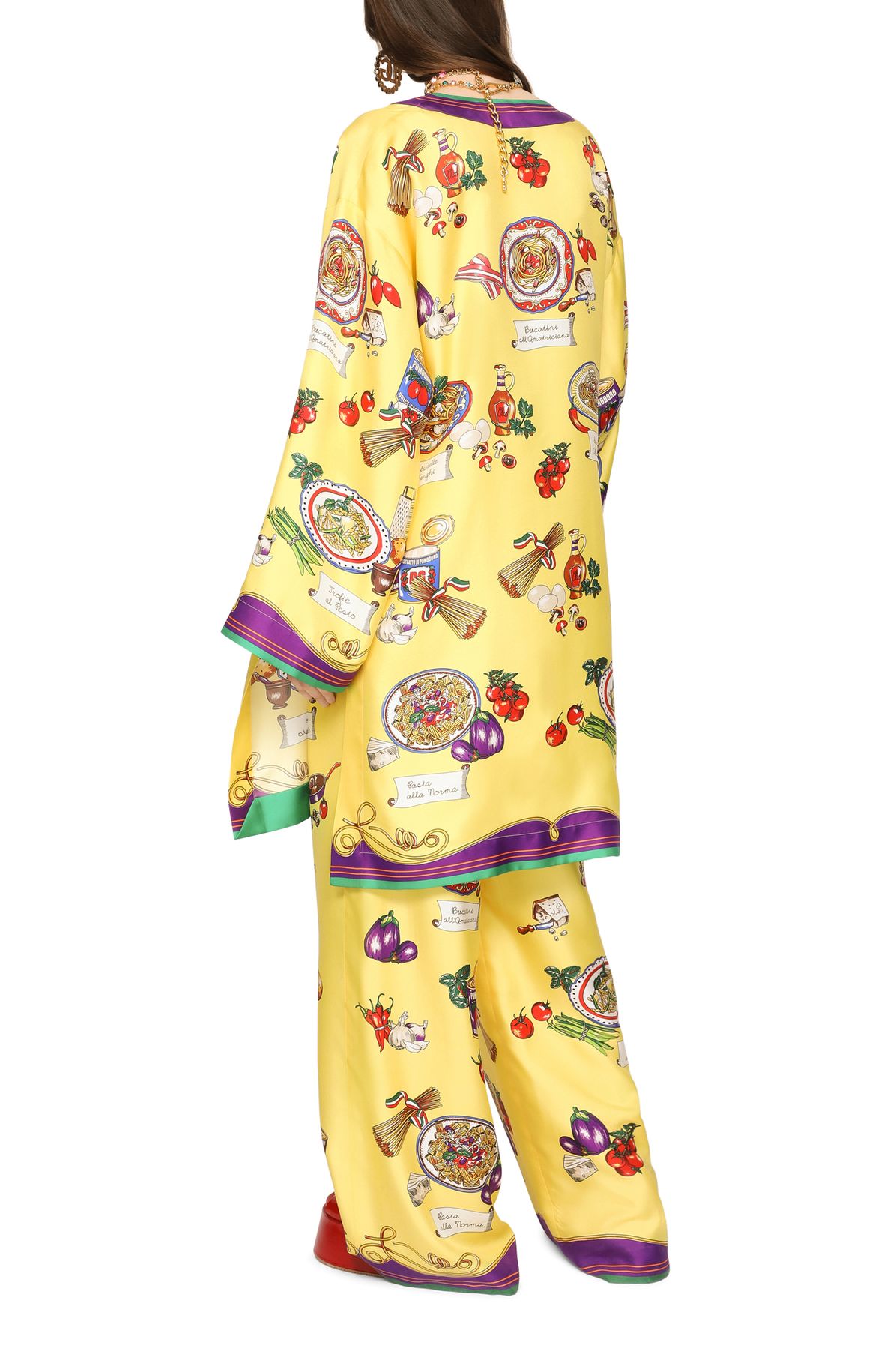 Dolce & Gabbana Short twill caftan with pasta print