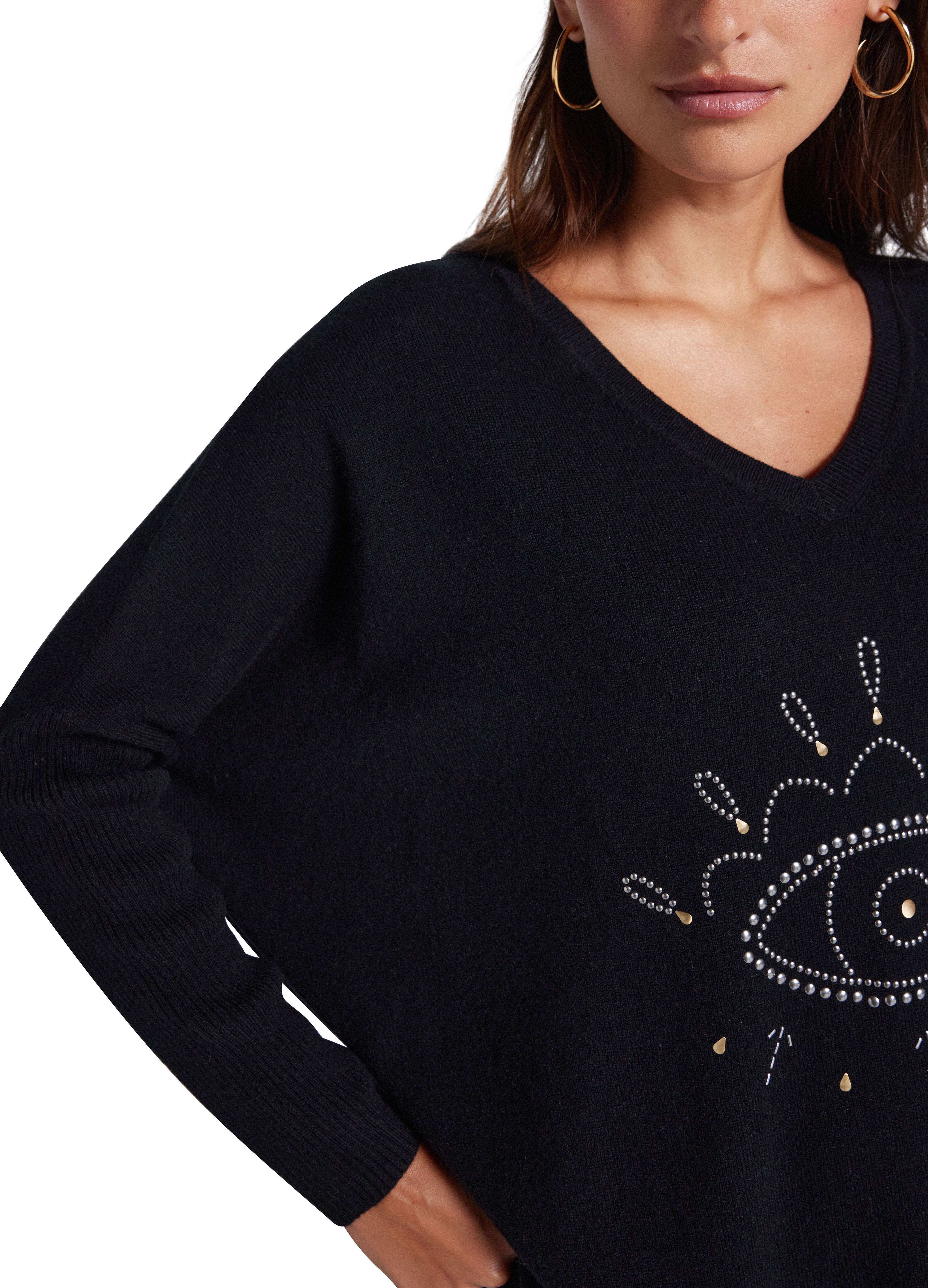  Aurora stud-embellished v-neck wool and cashmere poncho