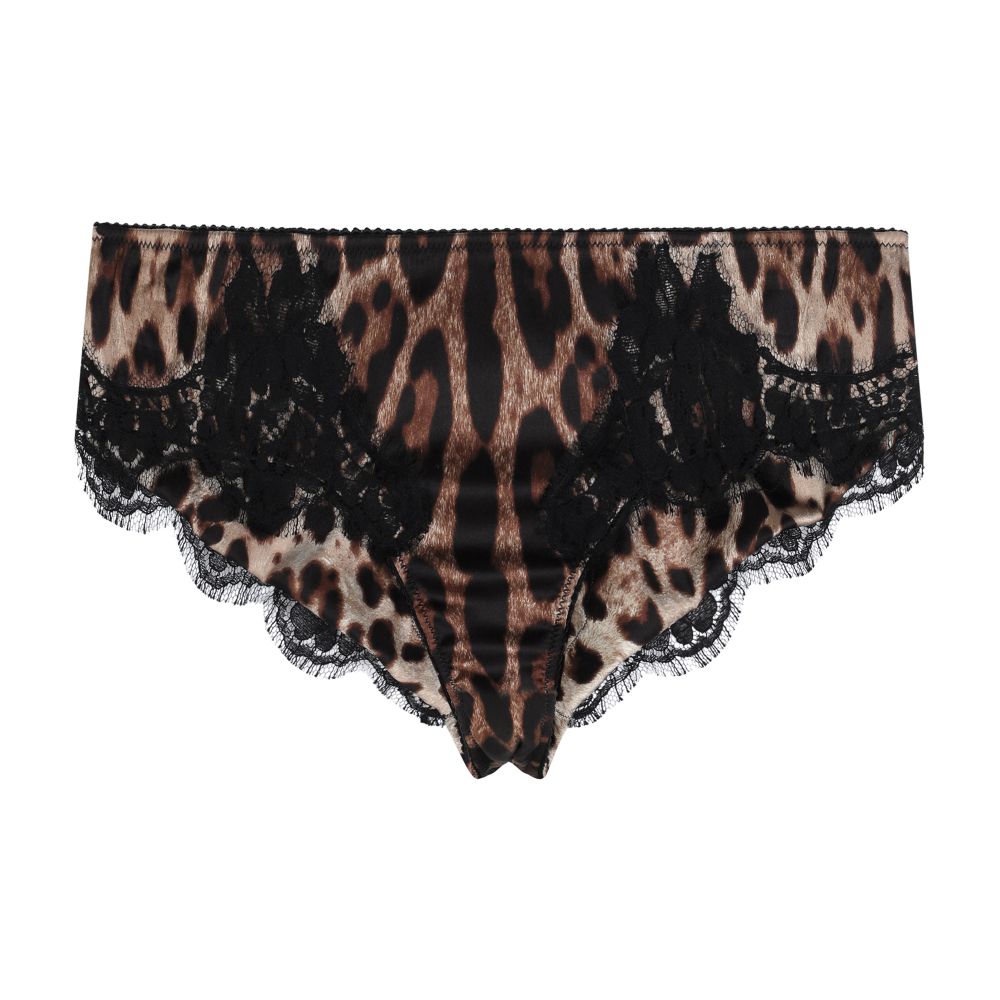 Dolce & Gabbana Leopard-print satin briefs with lace detailing