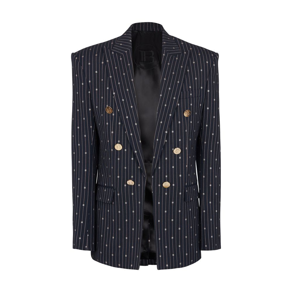 Balmain 6-button woolen jacket with monogrammed stripes