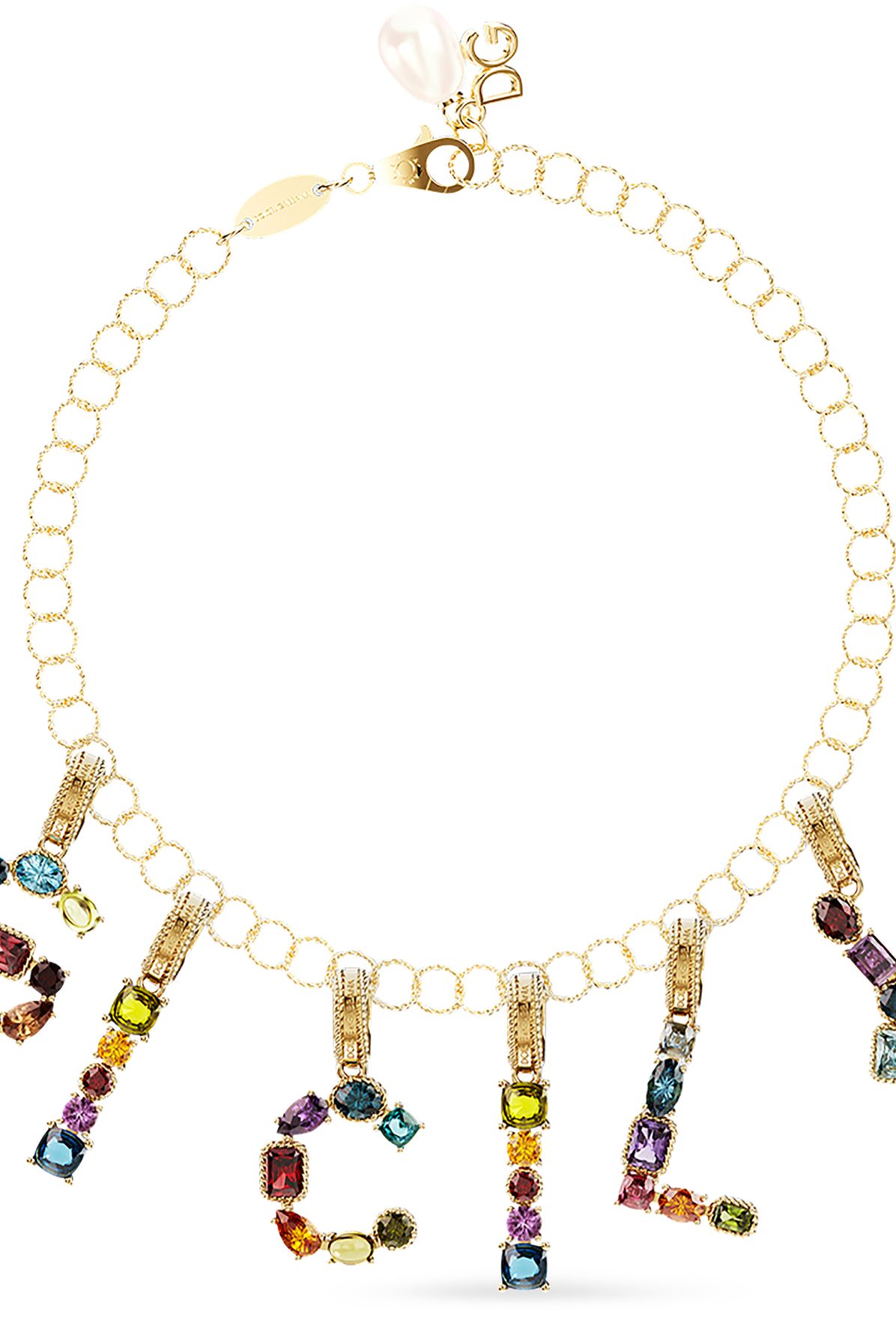 Dolce & Gabbana Rainbow alphabet F 18 kt yellow gold charm with multicolor fine gems
