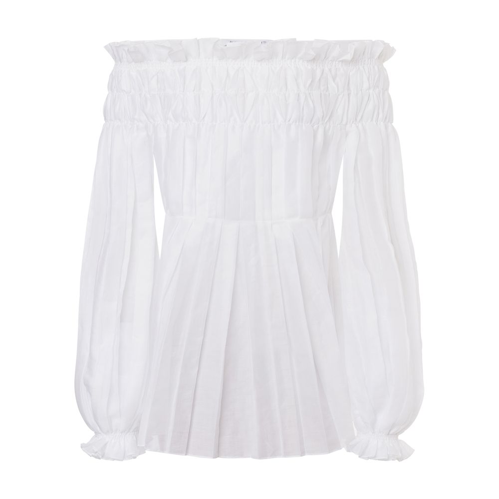 Alberta Ferretti Off-the-shoulder blouse in pleated organza