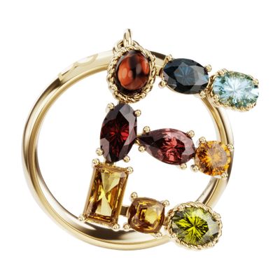 Dolce & Gabbana Rainbow alphabet E ring in yellow gold with multicolor fine gems