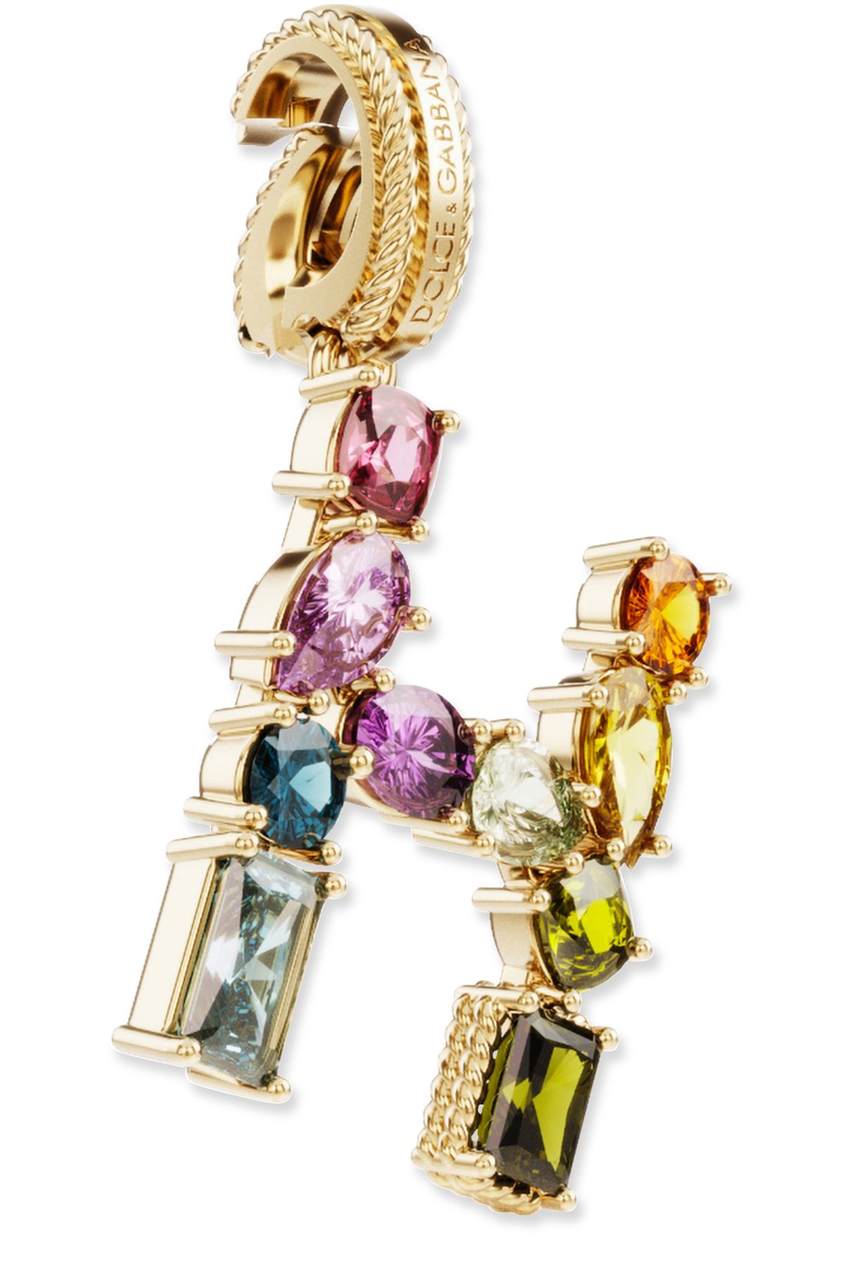 Dolce & Gabbana Rainbow alphabet H 18 kt yellow gold charm with multicolor fine gems