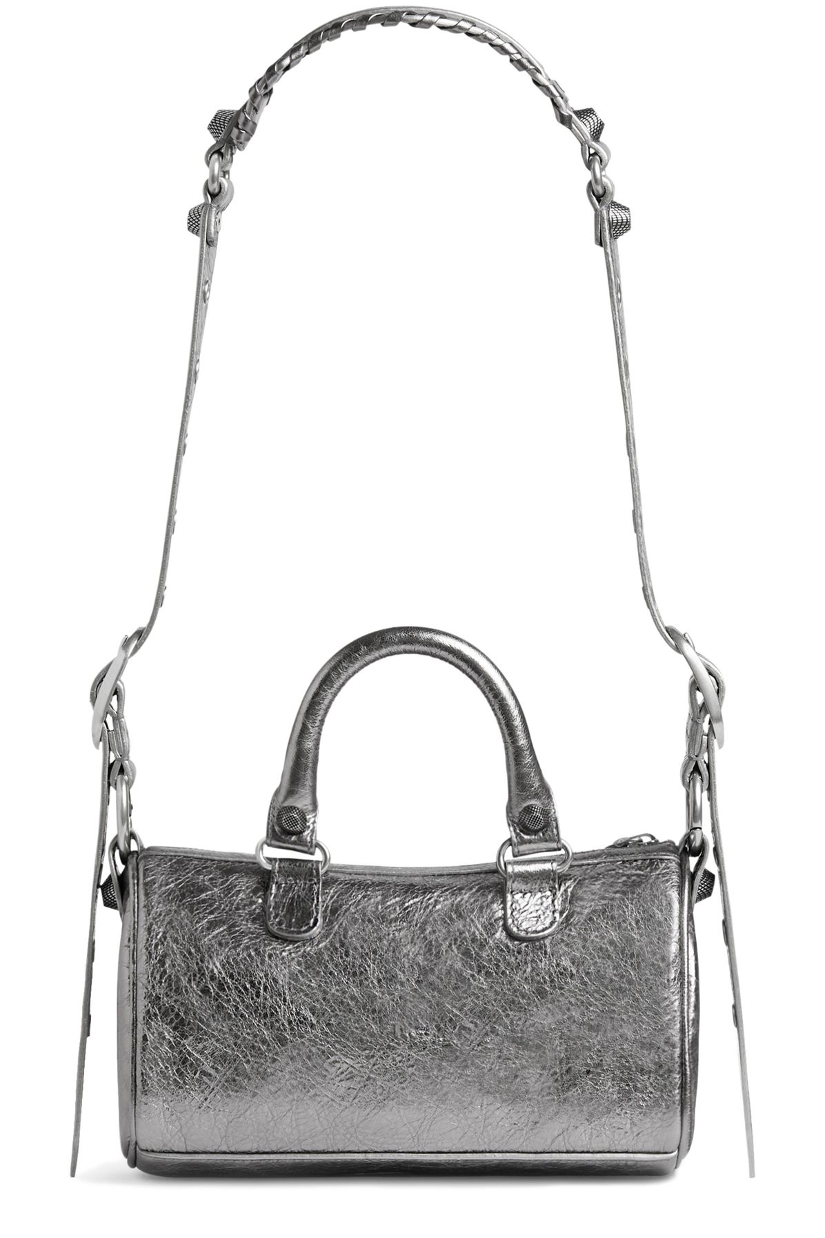 Balenciaga Le Cagole Mini Duffle Bag in silver metallized Arena lambskin