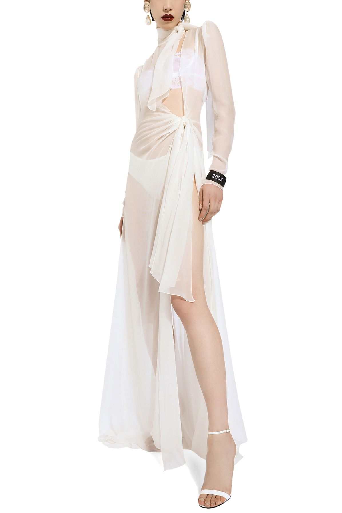 Dolce & Gabbana Long Dress In Silk Chiffon With Bow