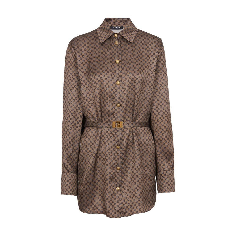 Balmain Silk Shirt With A Mini Monogram Print