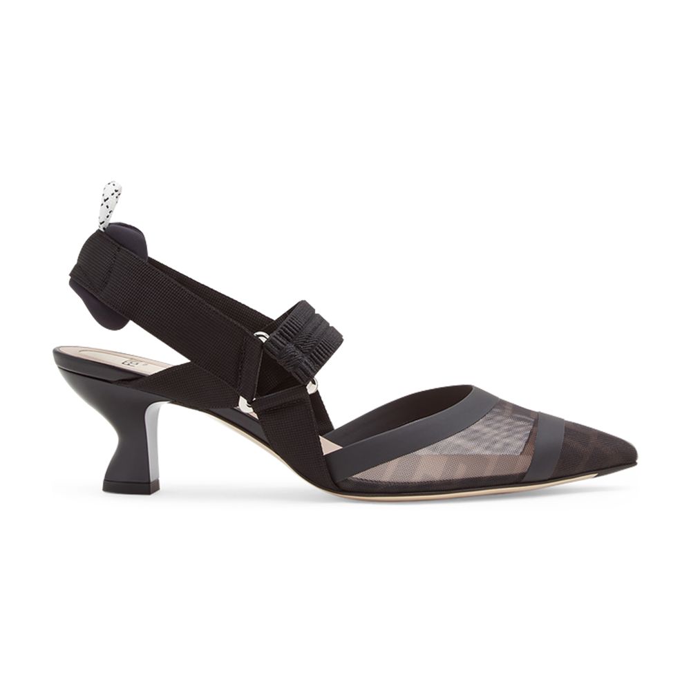 FENDI Black leather and mesh slingbacks with medium heel