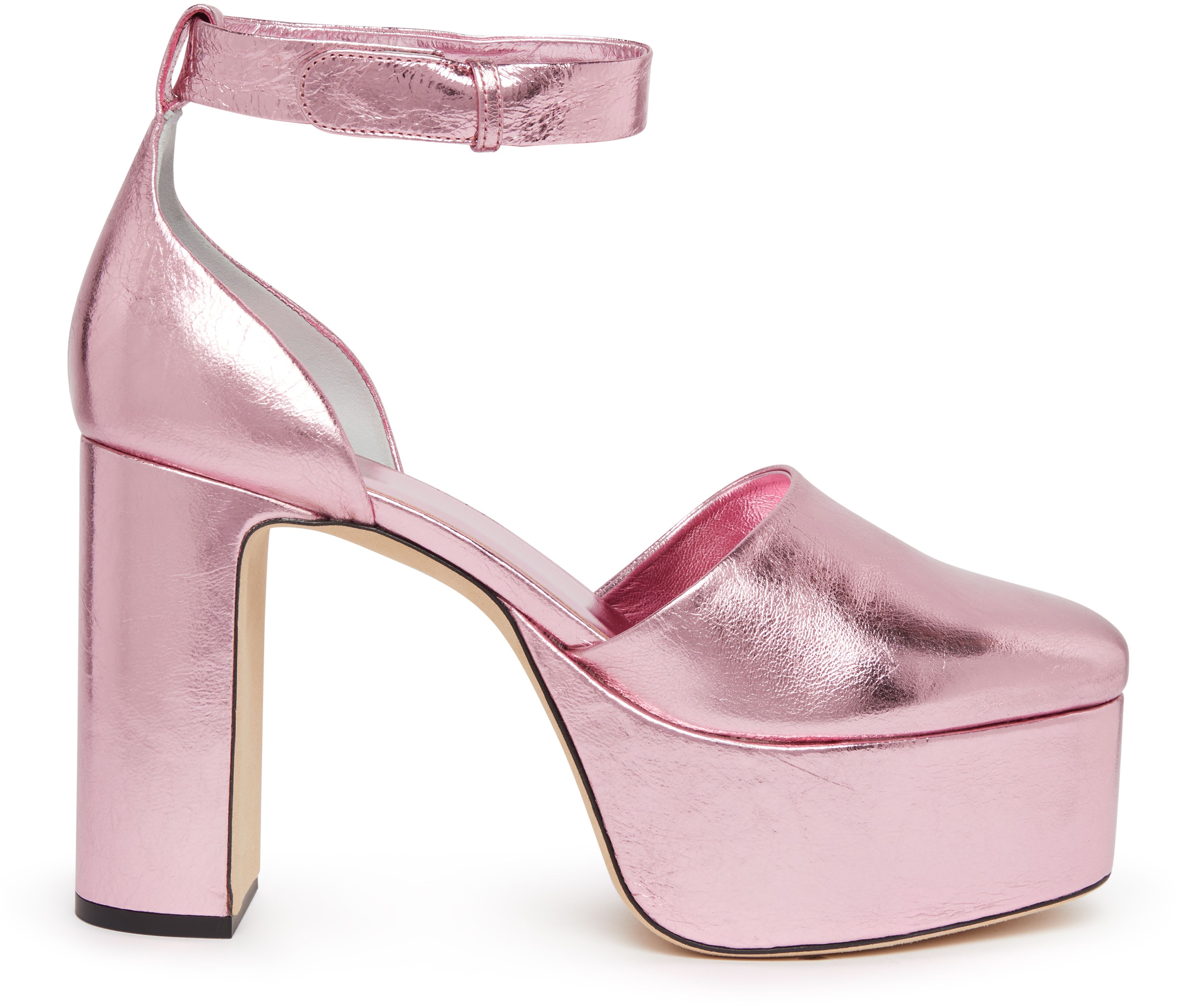 BY FAR Barb pink metallic leather plateforme sandals
