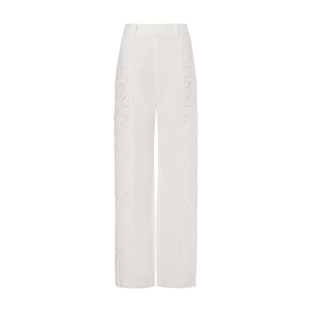 Alberta Ferretti Trousers in cotton linen with flower embroidery