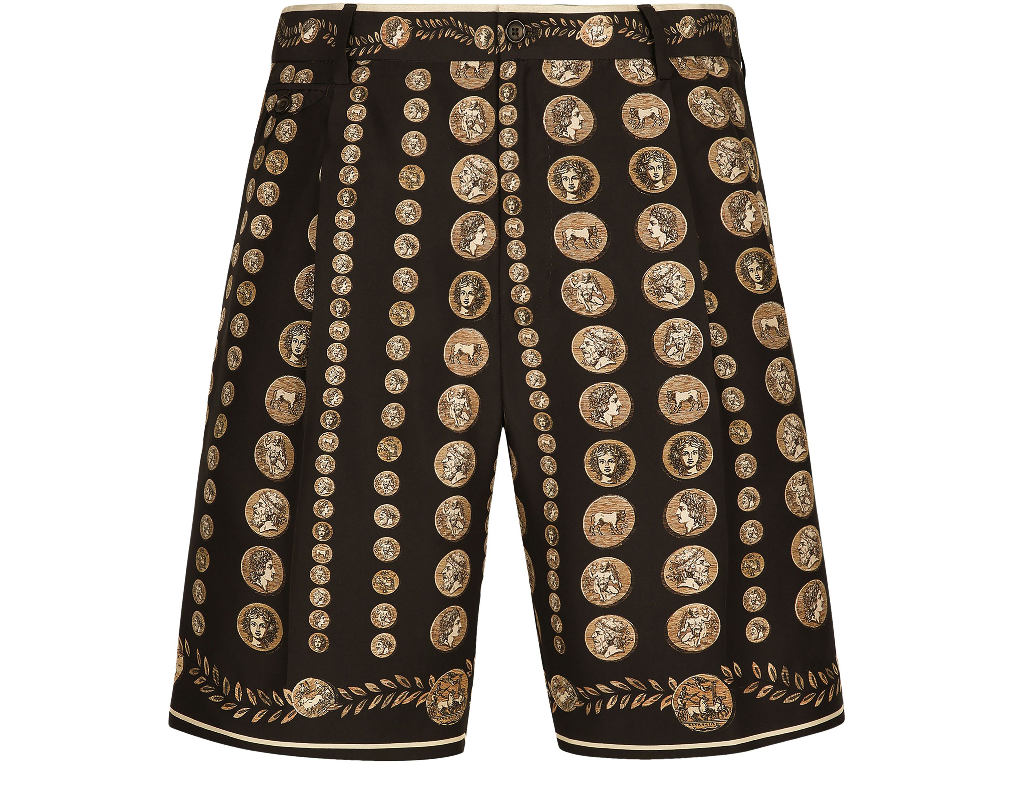 Dolce & Gabbana Silk Bermuda Shorts with Coin Print