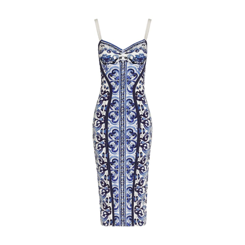 Dolce & Gabbana Bustier Dress in Majolica Print Charmuse