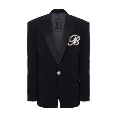 Balmain 1-Button Crepe and Satin Jacket