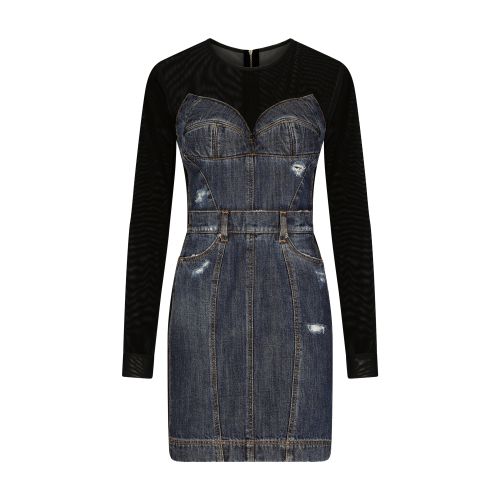 Dolce & Gabbana Short patchwork denim and tulle dress