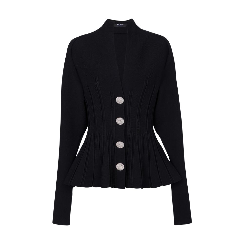 Balmain Ribbed Knit Peplum Cardigan