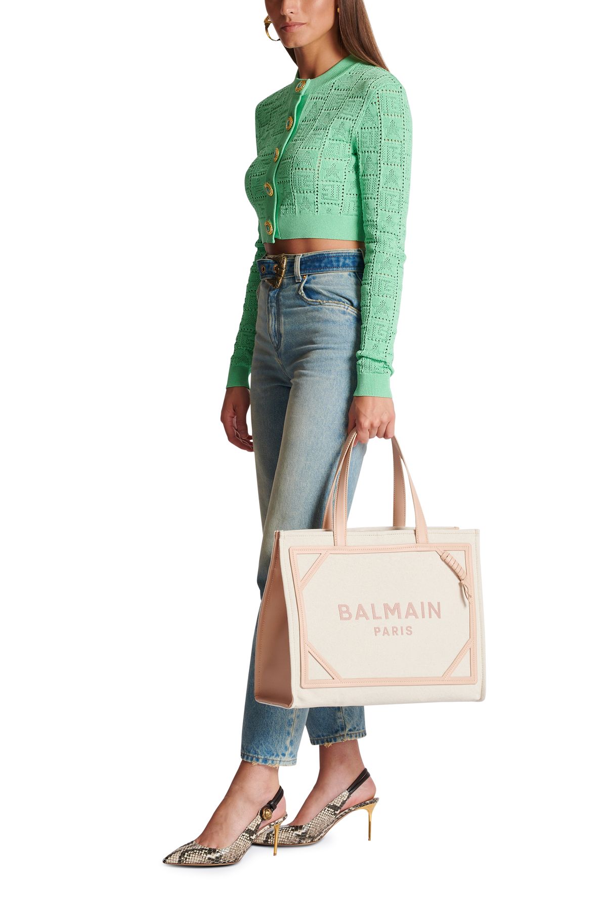 Balmain B-Army 42 Canvas and Leather Shopper