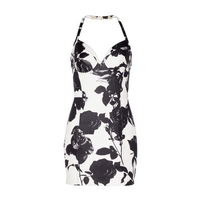 Balmain Printed backless leather dress