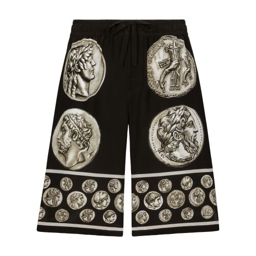 Dolce & Gabbana Bermuda Jogging Pants in Crepe De Chine with Coin Print