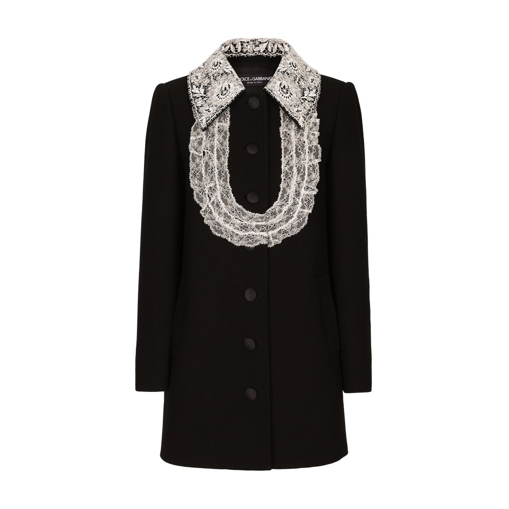 Dolce & Gabbana Short wool coat with lace details