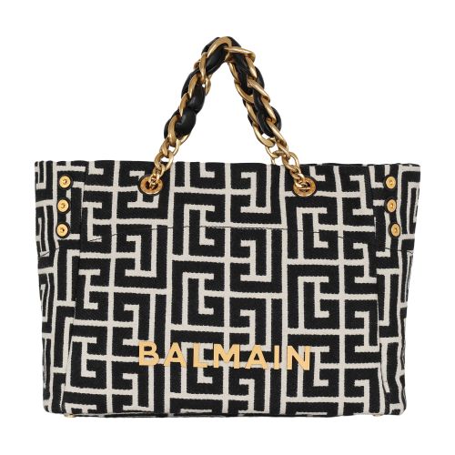 Balmain 1945 Soft Tote Bag in monogrammed jacquard