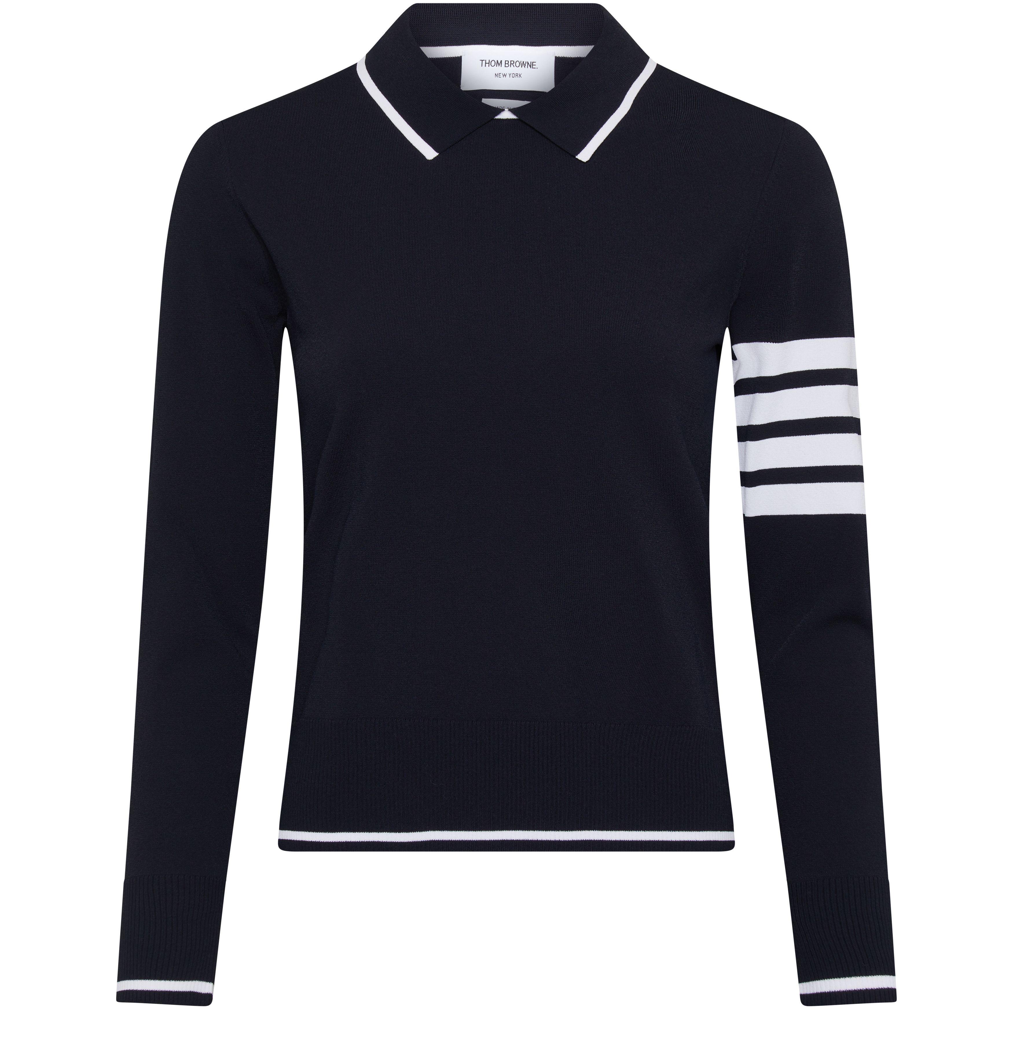 Thom Browne Tipping Stripe Jersey Stitch Polo Sweater