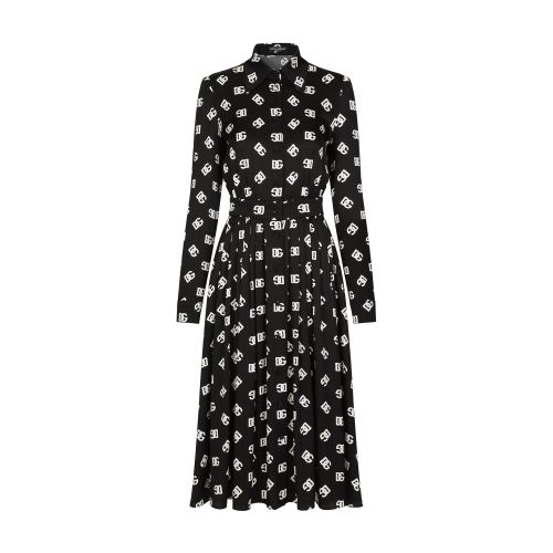 Dolce & Gabbana Charmeuse calf-length dress with all-over DG print