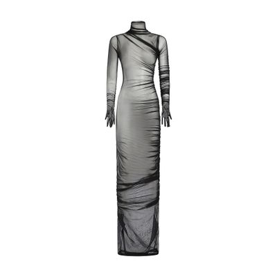 Ann Demeulemeester Achiel Long Draped Dress With Gloved Sleeves