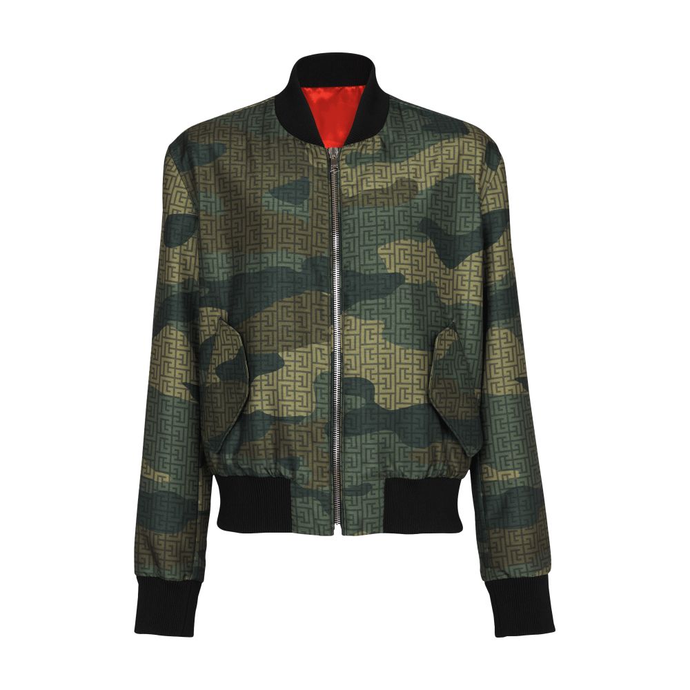 Balmain Camouflage print shantung aviator jacket