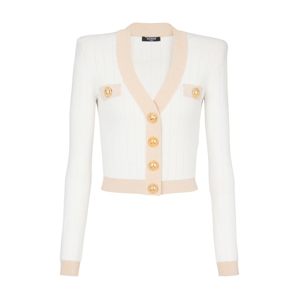 Balmain Cropped knit cardigan with gold trim