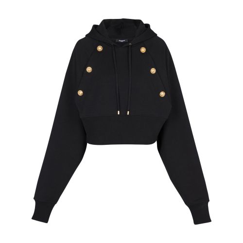 Balmain Eco-responsible cropped cotton sweatshirt with gold buttons