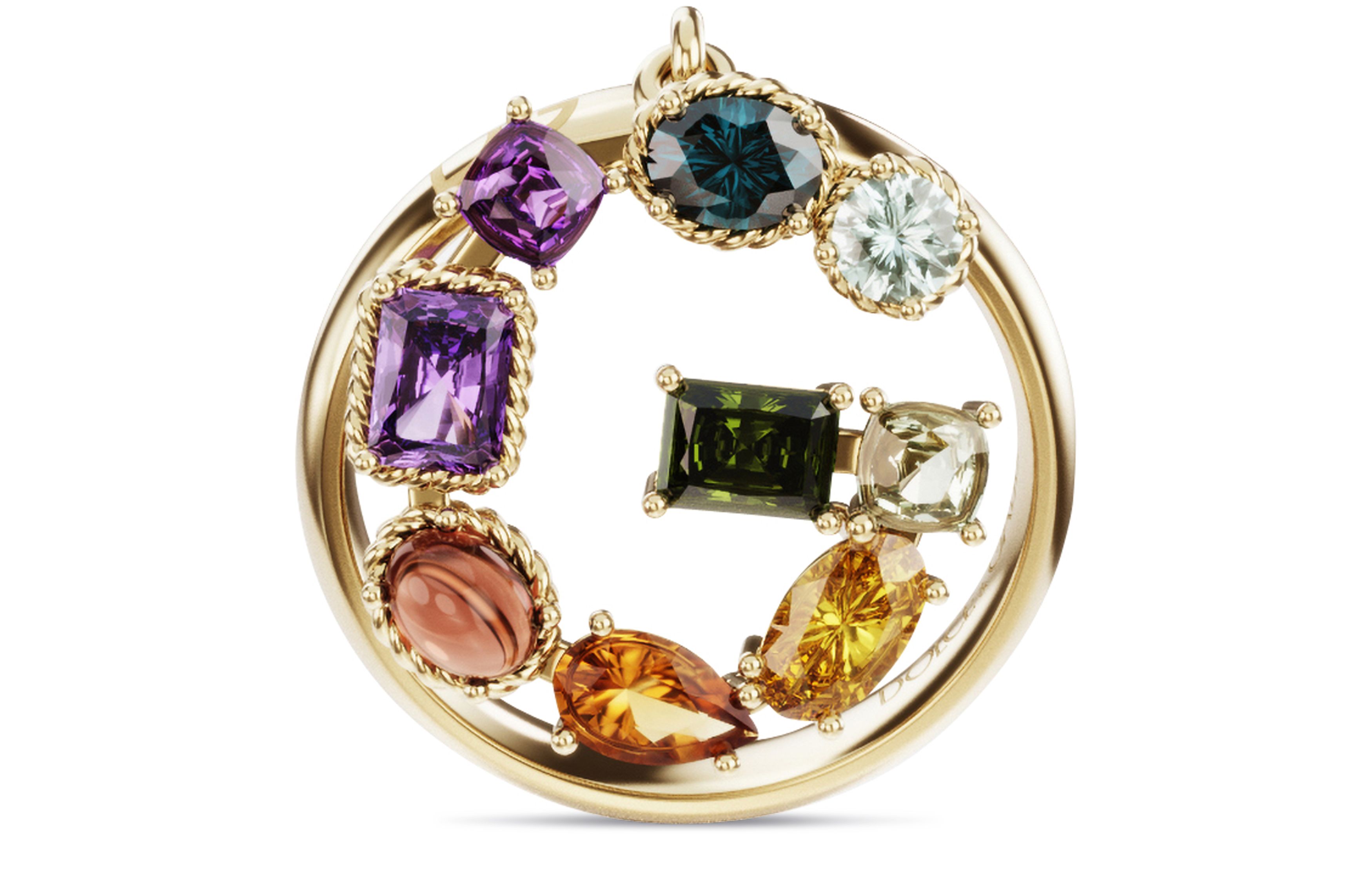 Dolce & Gabbana Rainbow alphabet G ring in yellow gold with multicolor fine gems