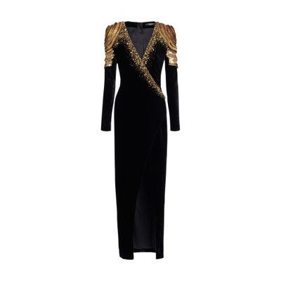 Balmain Embroidered velvet maxi dress