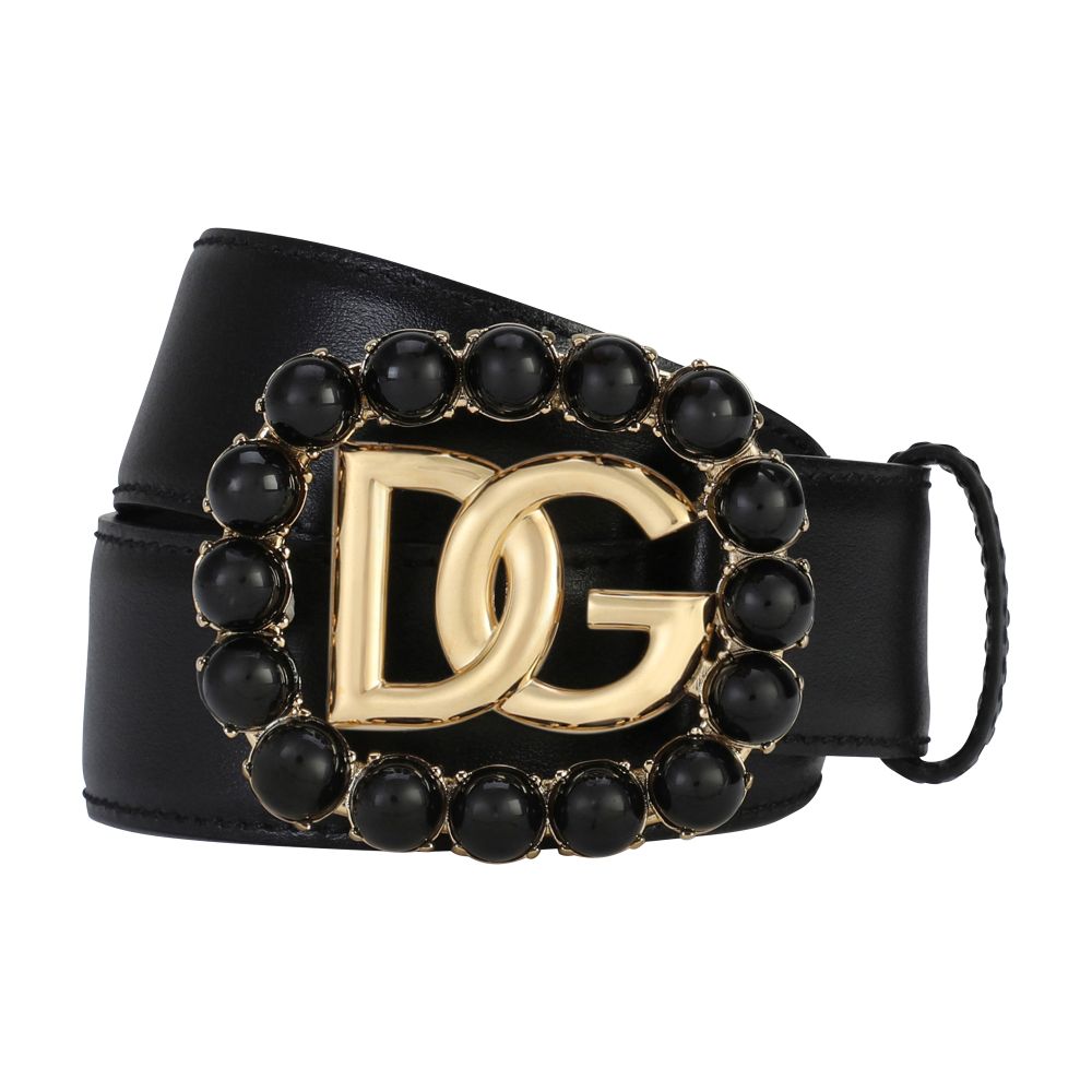 Dolce & Gabbana calfskin belt with Logo and pearls